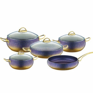 OMS Ball Granite Cookware Set Of 9 Pcs Blue/Gold