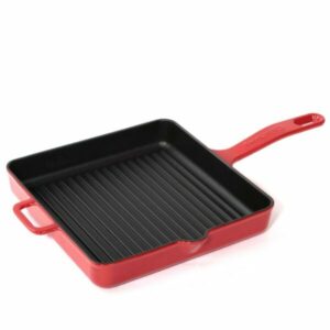 OMS Cast Iron Square Grill Pan With Enamel Coating Red 30 cm