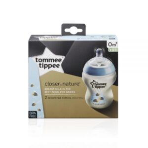 Tommee Tippee Easy-Vent Decorative Feeding Bottle 2 x 260ml Pink/Blue
