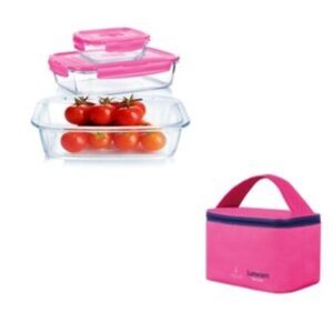 Luminarc Rect. Pure Box Set 3pcs + Lunch Bag Pink