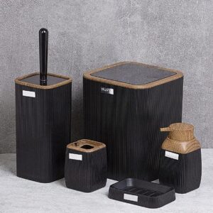 Okyanus Stripe Square Bathroom Set black (5 Pcs) Wooden