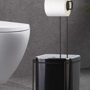 Okyanus Wc Stand With Dustbin And Toilet Paper Holder / Black Color