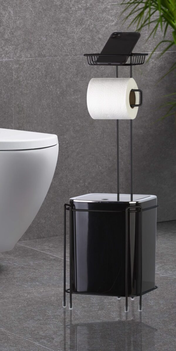 Okyanus Wc Stand With Dustbin And Toilet Paper Holder / Black Color
