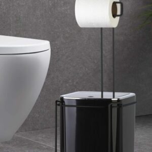Okyanus Square Wc Stand With Dustbin And Toilet Paper Holder / Black