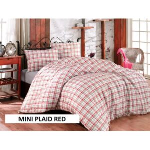 Artex King Turkish Cotton Duvet Cover 6 pcs -Mini-Plaid -Red