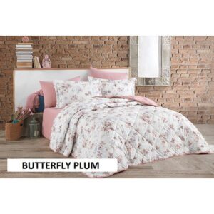 Artex King Printed Turkish Cotton Bedspread 3 pcs -BUTTERFLY PLUM