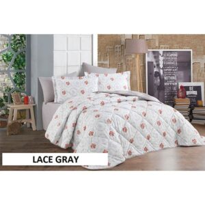 Artex King Printed Turkish Cotton Bedspread 4 pcs -LACE GRAY