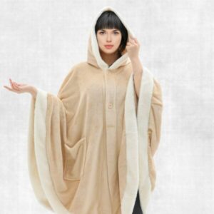 Cannon Flannel Pancho W/fur Beige