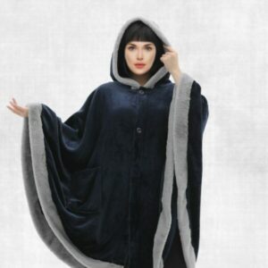 Cannon Flannel Pancho W/fur Blue