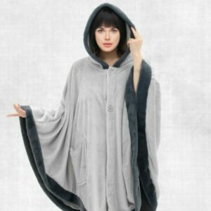 Cannon Flannel Pancho W/Fur Grey