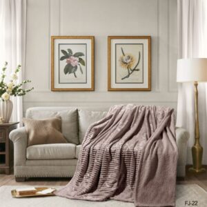 Cannon Flannel Stripe W/jacq & Sherpa Blanket 180×240 Beige