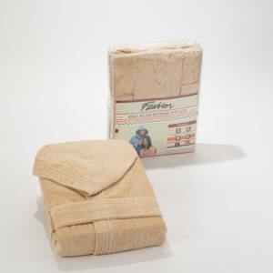 Fashion Cotton Velour Bathrobe With Hood- Beige- L