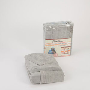 Fashion Cotton Velour Bathrobe With Hood- Grey- S