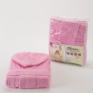 Fashion Velour Children Bathrobe With Hood- Pink- L