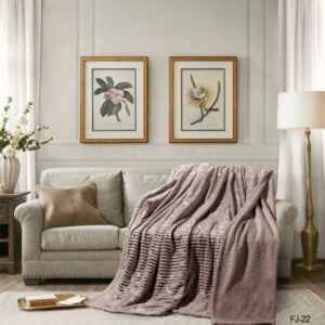 Cannon Flannel Stripe W/Jacq & Sherpa Blanket 240×220 Beige