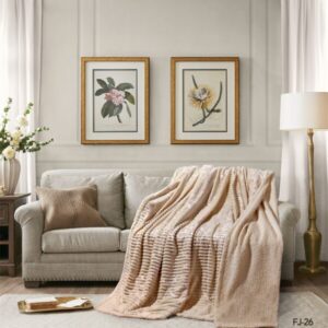 Cannon Flannel Stripe W/Jacq & Sherpa Blanket 240×180 I beige