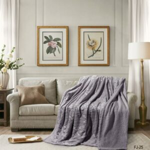 Cannon Flannel Stripe W/Jacq & Sherpa Blanket 240×220 Grey