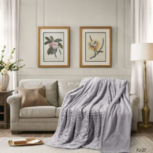 Cannon Flannel Stripe W/Jacq & Sherpa Blanket 240×220 I grey