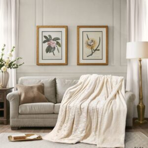 Cannon Flannel Stripe W/Jacq & Sherpa Blanket 240×220 Cream