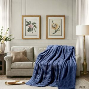 Cannon Flannel Stripe W/Jacq & Sherpa Blanket 180×240 Blue