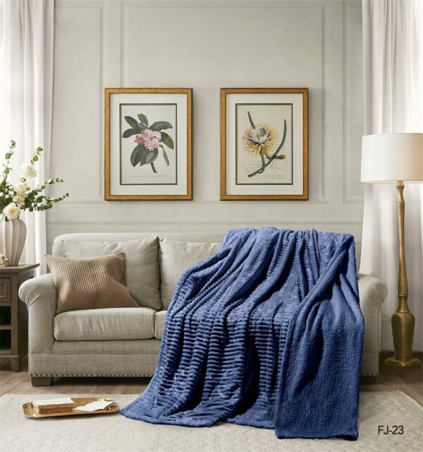 Cannon Flannel Stripe W/Jacq & Sherpa Blanket 180×240 Blue