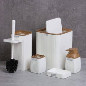 Okyanus Stripe Square Bathroom Set (5 pcs) White/Wooden