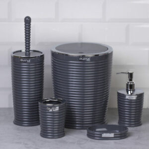 Okyanus Elegance Round Bathroom Set (5 pcs) – Grey/Chrome