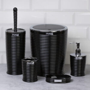 Okyanus Elegance Round Bathroom Set (5 pcs) – Black/Chrome