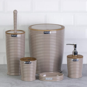 Okyanus Elegance Round Bathroom Set (5 pcs) – Brown/Wooden