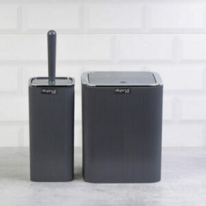 Okyanus Square Striped Bathroom Set of 2 Pcs Grey/Chrome