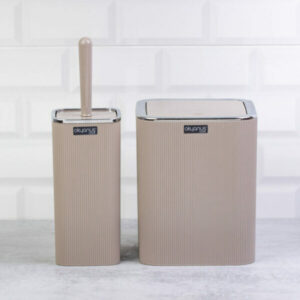 Okyanus Square Striped Bathroom Set of 2 Pcs Brown/Chrome