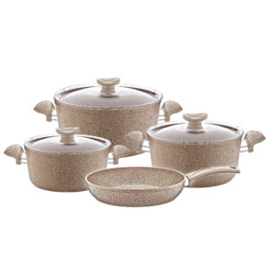 OMS Granite Cookstone Cookware Glass Lids Set Of 7 Brown