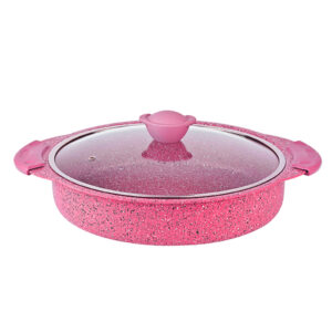 OMS Granite Round Oven Tray with Lid 28cm Pink