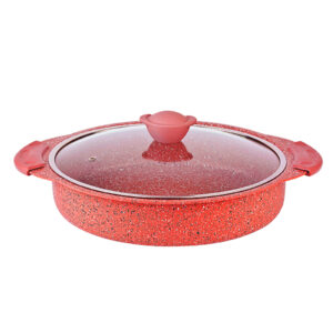OMS Granite Round Oven Tray with Lid 32cm Red