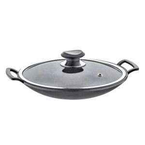 OMS Granite Turkish Wok with Glass Cover 34cm Grey