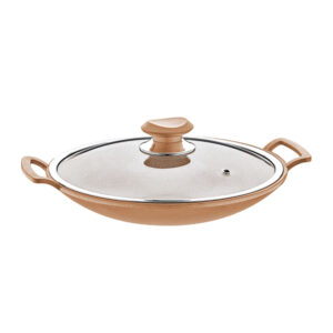 OMS Granite Turkish Wok With Glass Cover Brown 30cm