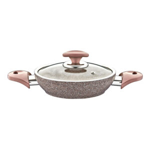 OMS Granite Turkish Fry Pan with Glass Lid 18cm Brown
