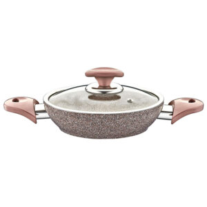 OMS Granite Turkish Fry Pan with Glass Lid 22cm Brown