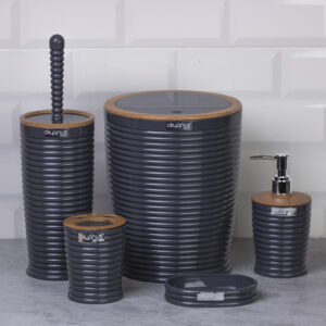 Okyanus Elegance Bathroom Set of 5 pcs Grey/Wooden
