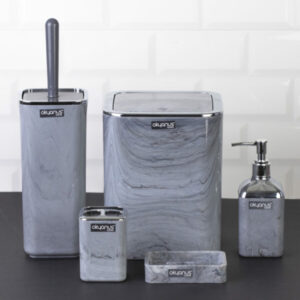 Okyanus Rectangular Bathroom Set of 5 Pcs Grey Marble
