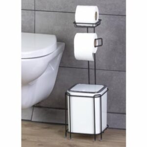 Okyanus Square WC Stand With Dustbin and Toilet Paper Holder – Black