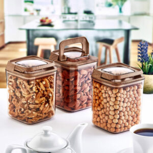 Okyanus Vacuum Square Storage Jar Set 3 pcs – Rose Gold (900ml + 900ml + 900ml)