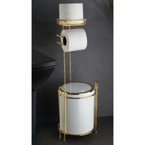 Okyanus WC Stand With Dustbin and Toilet Paper Holder – Gold