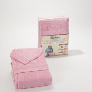 Fashion Cotton Velour Bathrobe With Hood- Pink- L