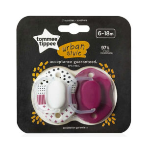 Tommee Tippee Acceptance Guaranteed 2X 6-18M URBAN STYLE SOOTHER Girl
