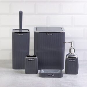 Okyanus Stripe Square Bathroom Set Grey (5 pcs) Chrome