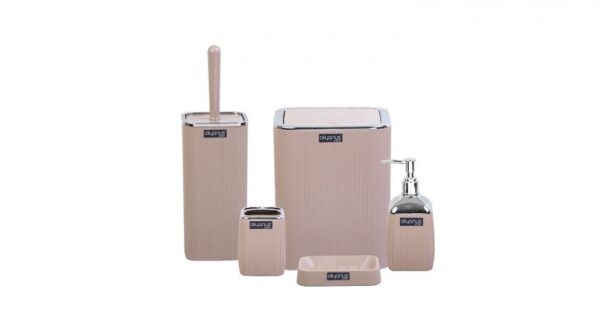 Okyanus Stripe Square Bathroom Set Brown (5 Pcs) Chrome