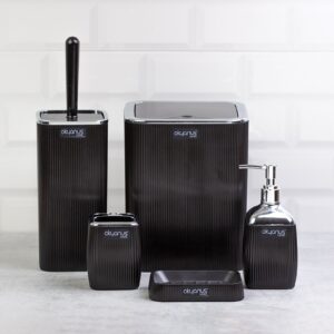 Okyanus Stripe Square Bathroom Set Black (5 pcs) Chrome